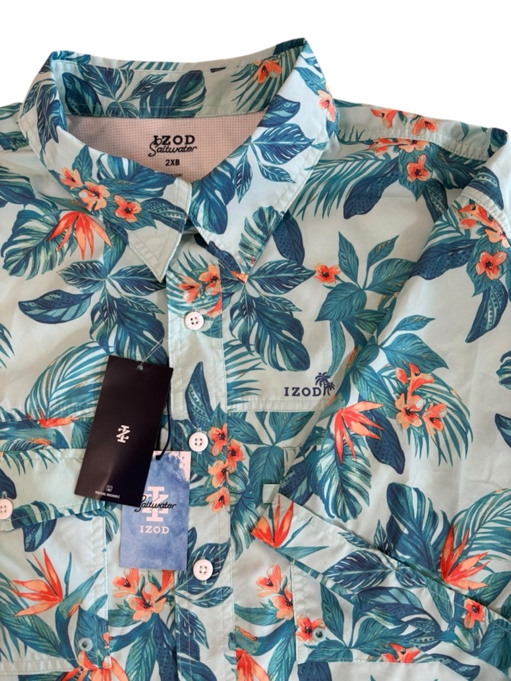 NWT IZOD Saltwater Men’s 2XB Tropical Bird of Paradise Button-Down Vented Shirt